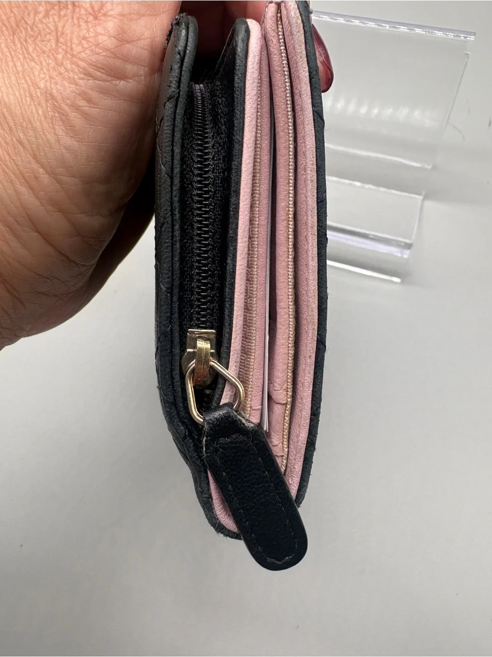Chanel Black Quilted Leather Bifold Wallet Pink Interior With COA